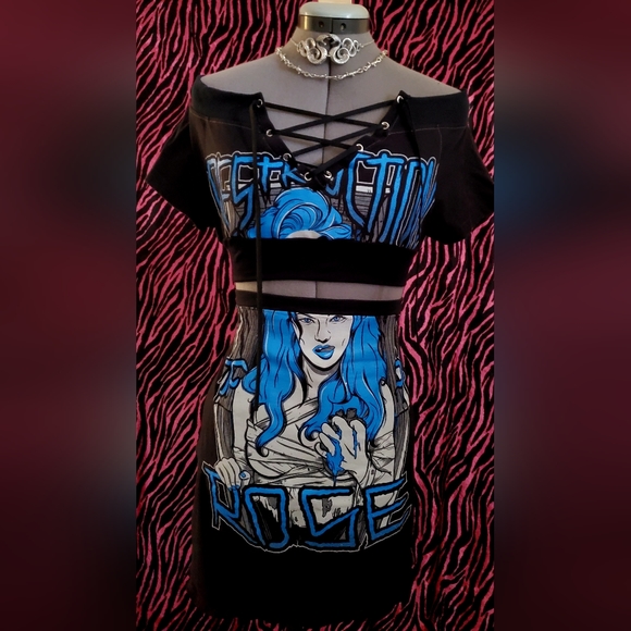 Destruction Of A Rose Heavy Metal Bodycon 2 Pc Outfit Set reworked slow fashion - Picture 5 of 8